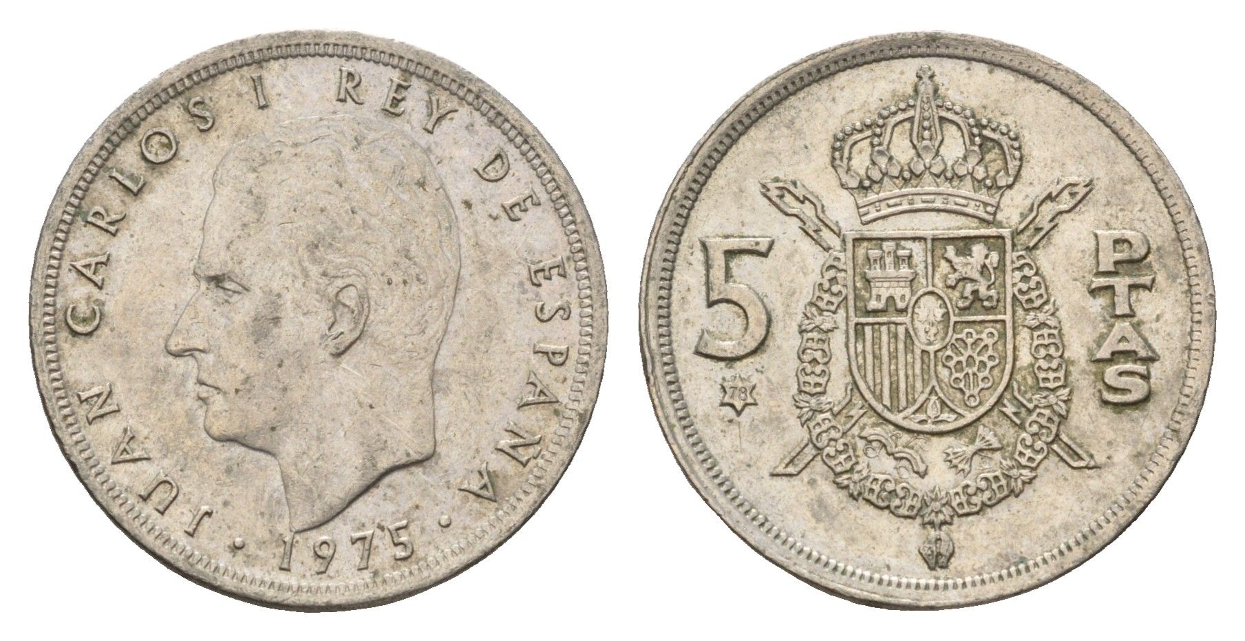 Испания 5 песет 1975 (78) Хуан Карлос I (1975-2014) KM 807 медно-никель 4673-955