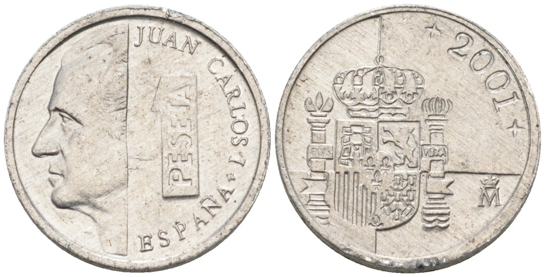 Испания 1 песета 2001 Хуан Карлос I KM 832 алюминий 4567-743