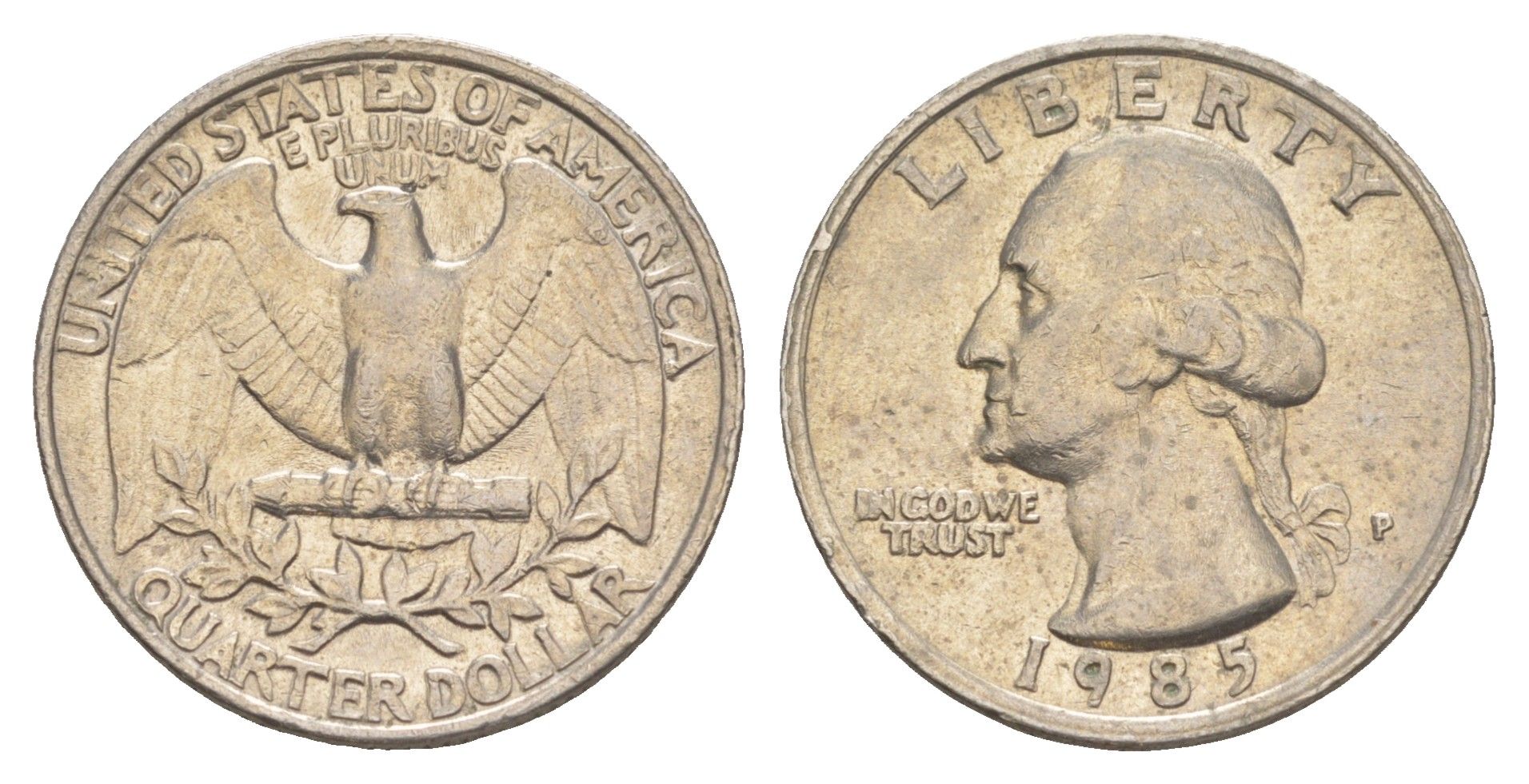 США 25 центов = квотер = 1/4 доллара 1985 P, Джордж Вашингтон KM 164a медь плакированная медно-никелем 4652-447