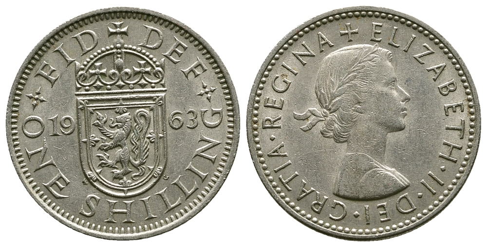 Великобритания 1 шиллинг 1963 Елизавета II (1952-2022), Шотландский герб KM 905, Spink 4148 медно-никель 4384-715