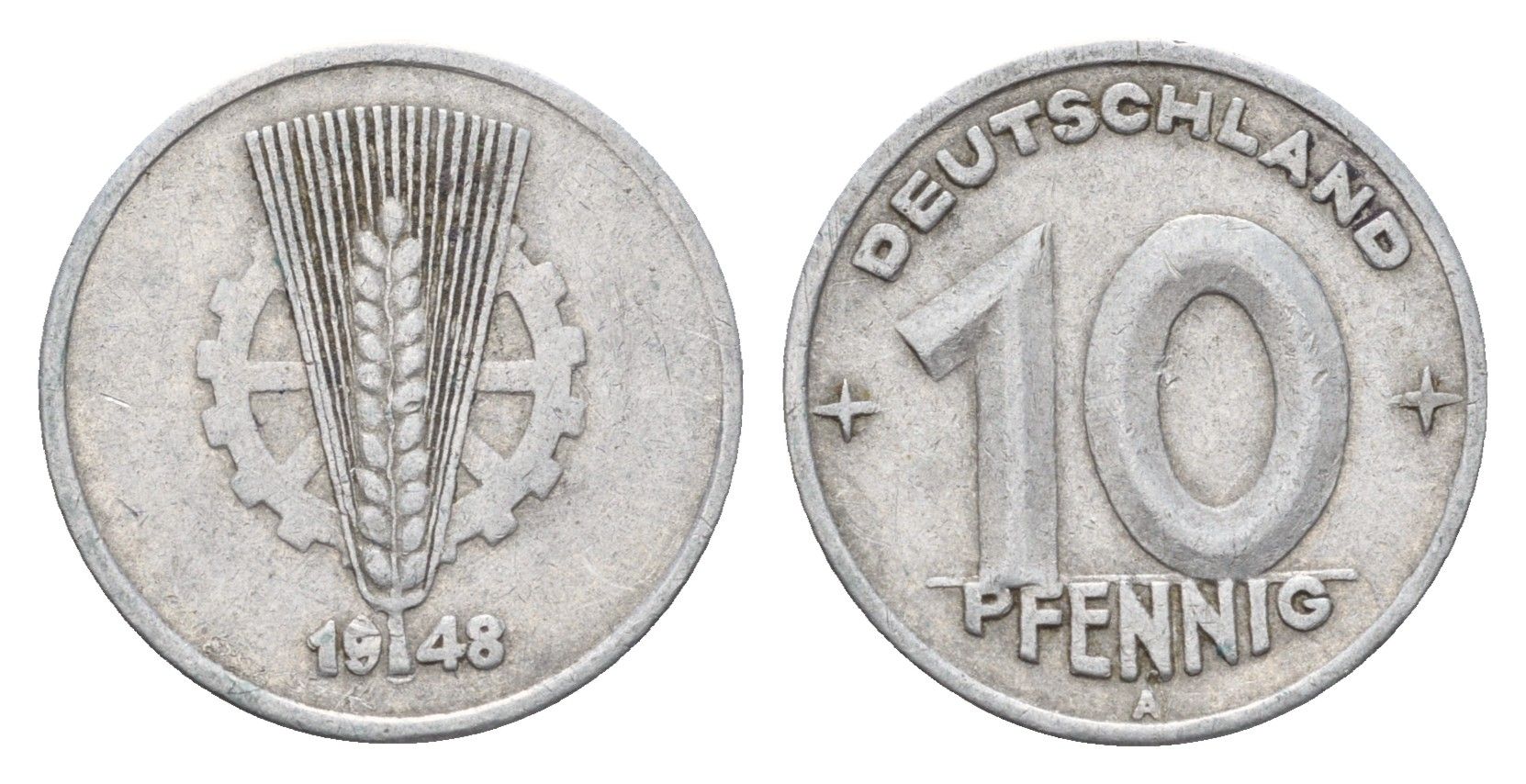 ГДР 10 пфеннигов 1948 A KM 3 алюминий 4685-1265