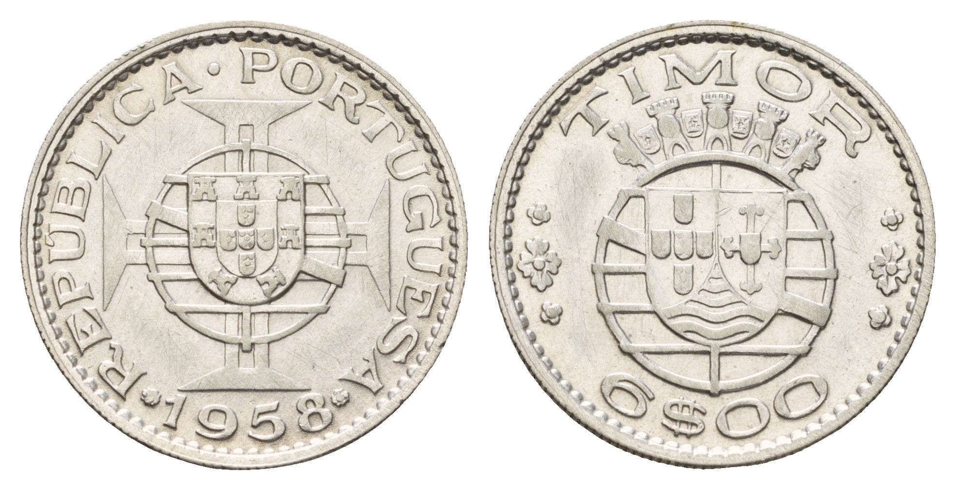 Португальский Тимор 6 эскудо 1958 год-тип KM 15 серебро 4671-814