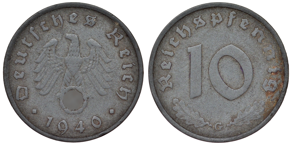 Германия 10 рейхспфеннигов 1940 G KM 101, J. 371 цинк 4121-1024