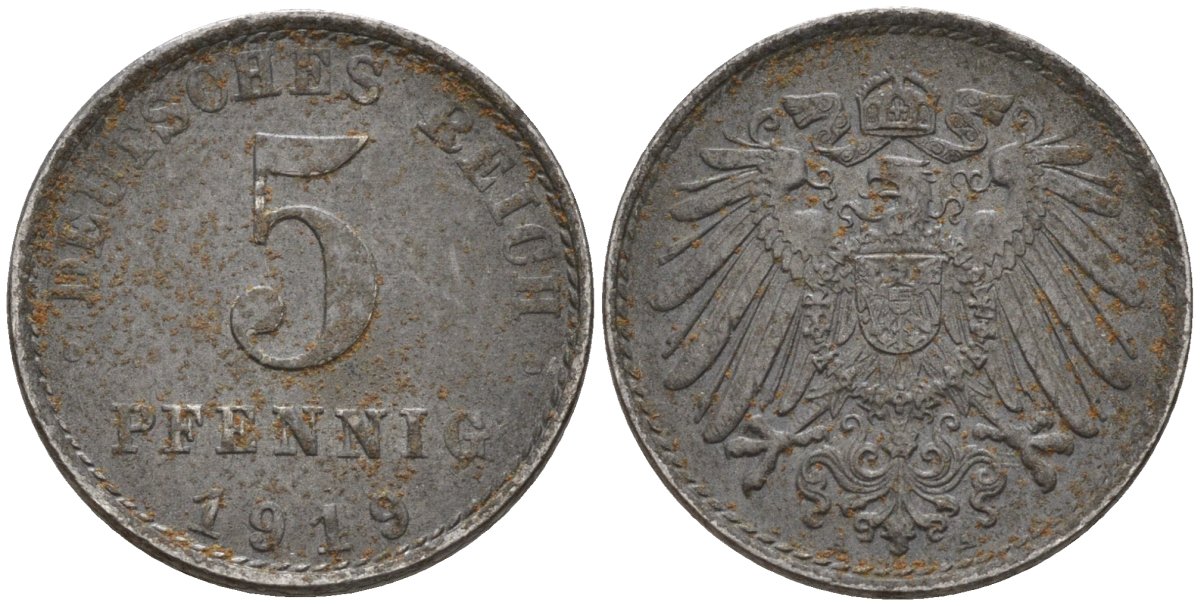 Германия 5 пфеннигов 1919 A KM 19, J. 297 железо 4151-622
