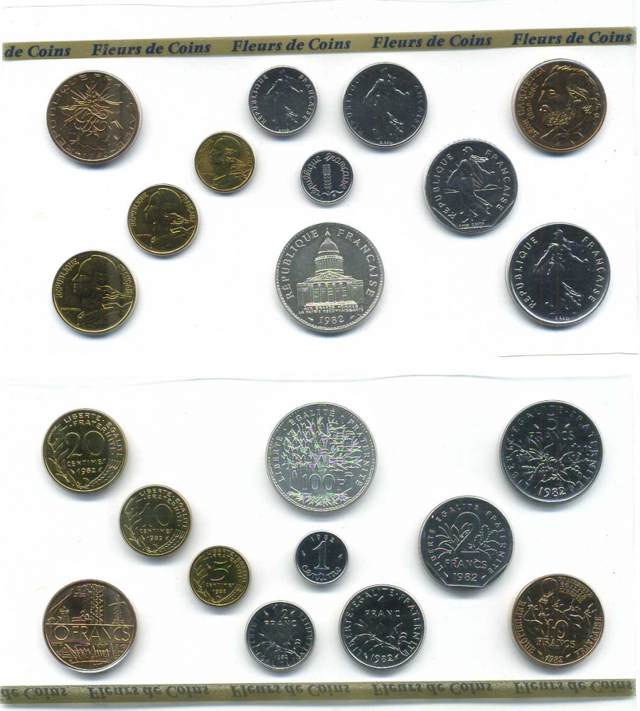Франция госнабор из 11 монет 1982 в оригинальной упаковке, запайка, SPECIMEN FDS SETS (FLEUR DE COIN) KM SS19 серебро  UNC  1-4-1-10