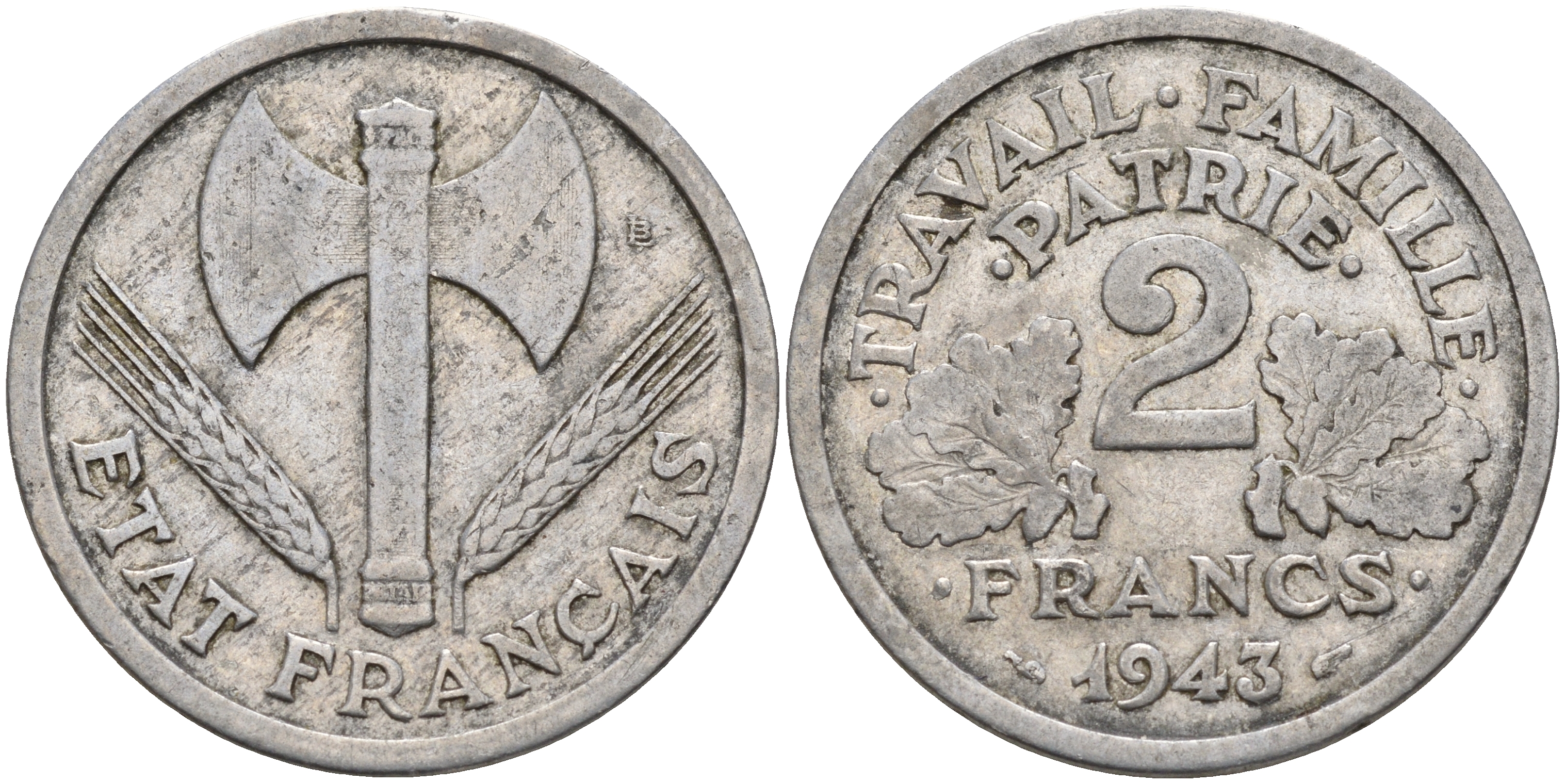 Франция 2 франка 1943 правительство Виши KM 904.1 алюминий    4153-451