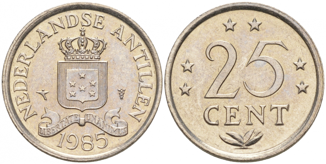 Нидерландские Антилы 25 центов 1985 Беатрикс (1980-2013) KM 11 никель UNC 3853-126