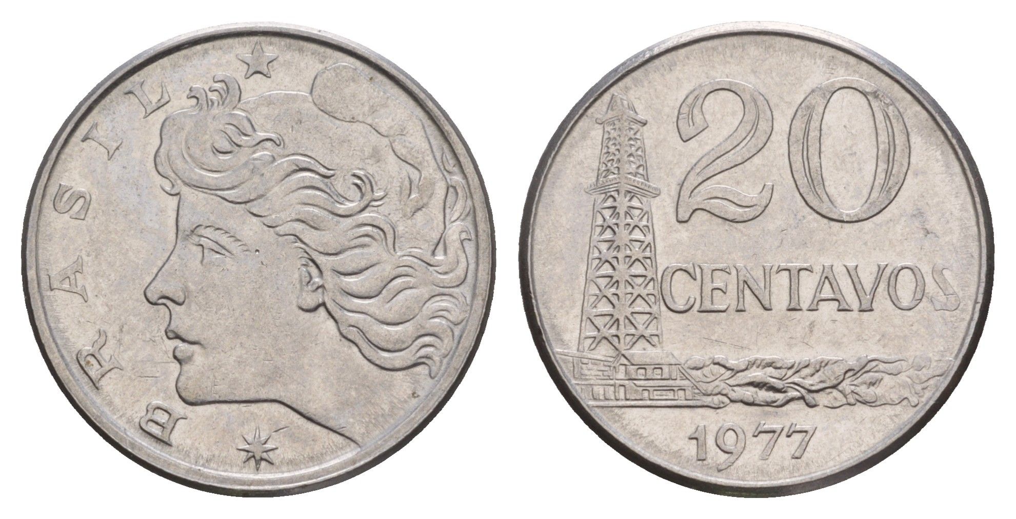 Бразилия 20 сентаво 1977 KM 579.1a нержавеющая сталь 4656-1242
