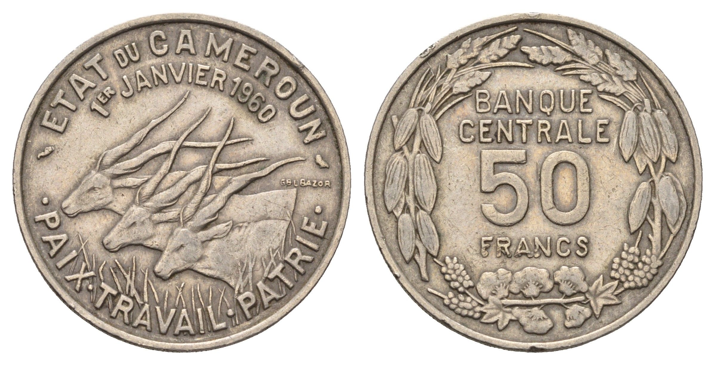 Камерун 50 франков 1960 год-тип KM 13 медно-никель 4531-543