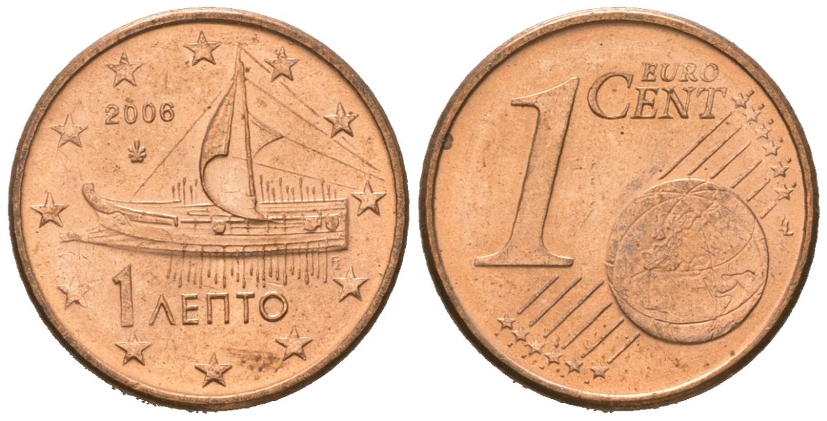 Греция 1 евроцент 2006 KM 181 сталь плакированная медью UNC 4618-849