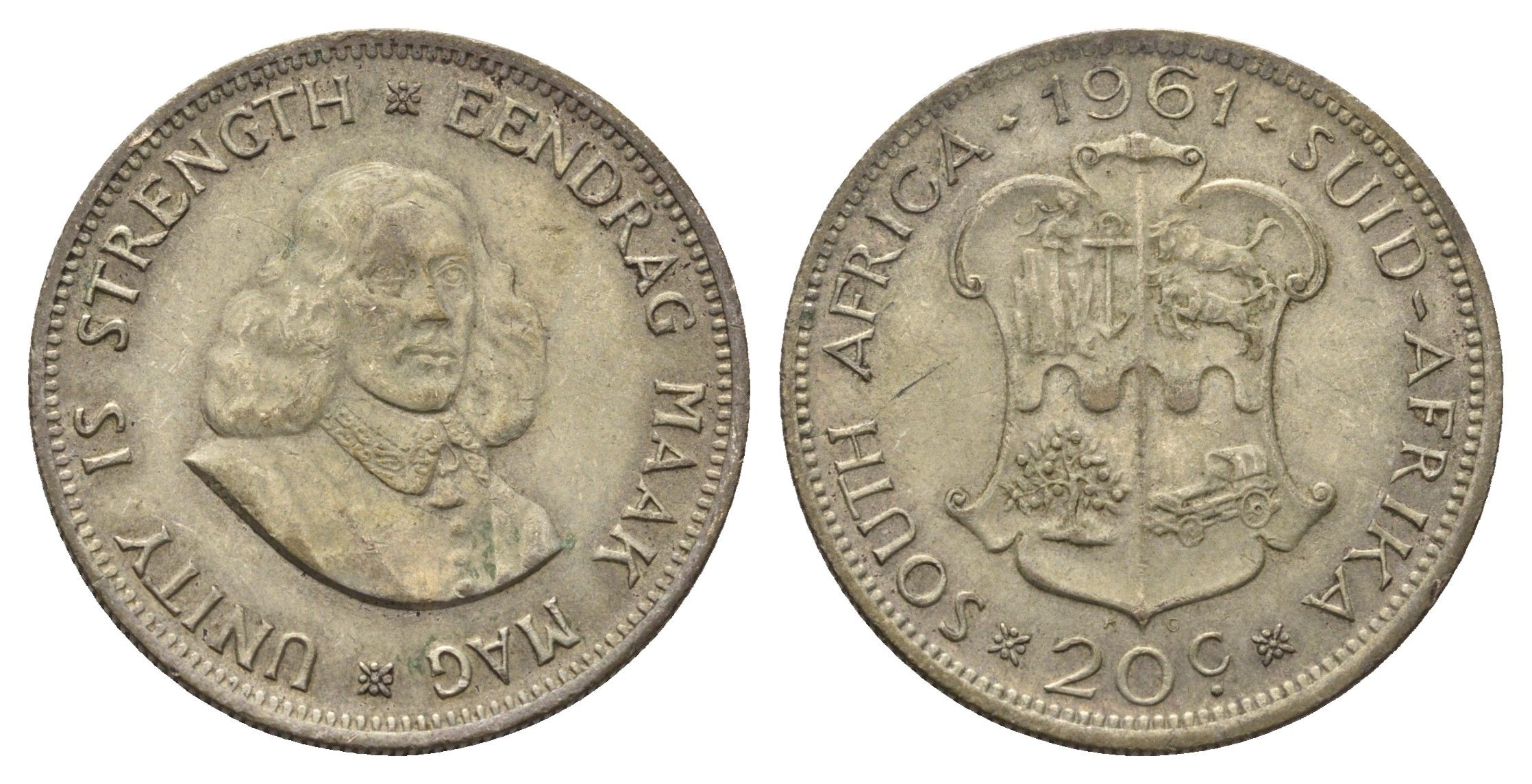 ЮАР 20 центов 1961 Ян ван Рибек KM 61 серебро 4693-517