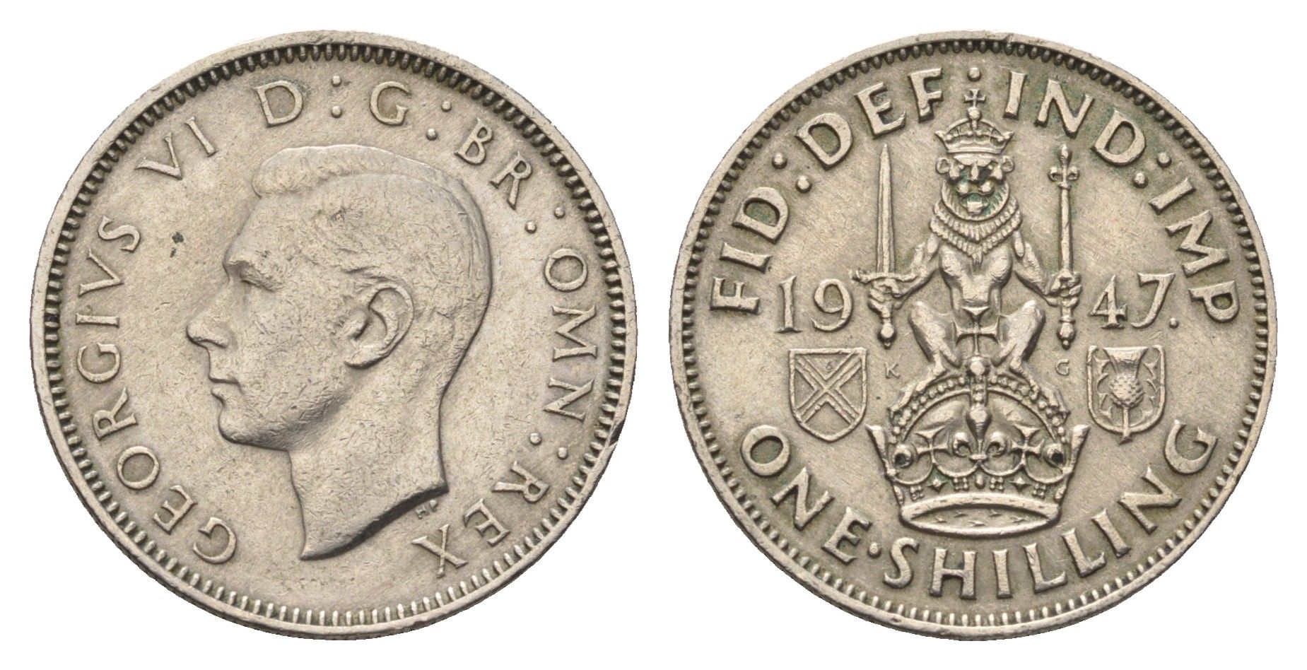 Великобритания 1 шиллинг 1947 Георг VI (1936-1952), Шотландский герб KM 864, Spink 4104 медно-никель 4695-733
