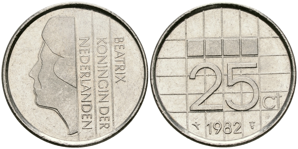 Нидерланды 25 центов 1982 Беатрикс (1980-2013) KM 204 никель 96-264