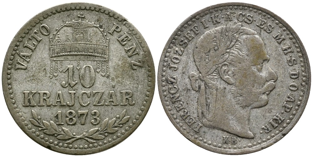Венгрия 10 крейцеров 1873 КВ, Франц Иосиф I  (1848-1916) KM 451.1 серебро 4532-126