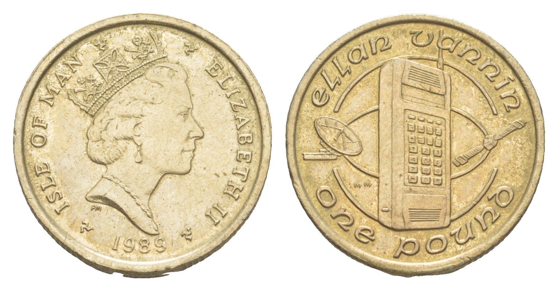 Остров Мэн 1 фунт 1989 KM 213 никель латунь 1527-434