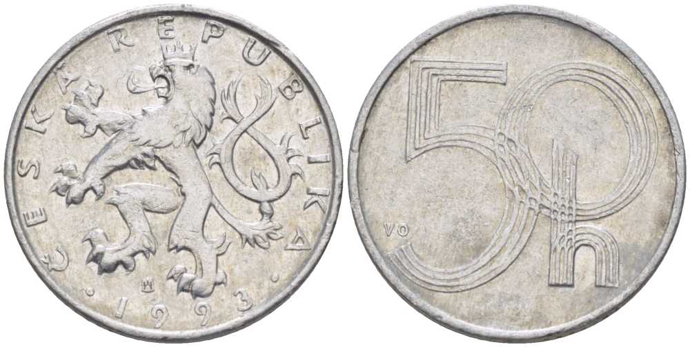 ЧЕХИЯ 50 ГЕЛЛЕРОВ 1993 KM 3.1 алюминий 105-758