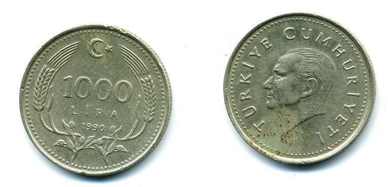 Турция 1000 лир 1990 Кемаль Ататюрк KM 997 медь цинк никель 179-852