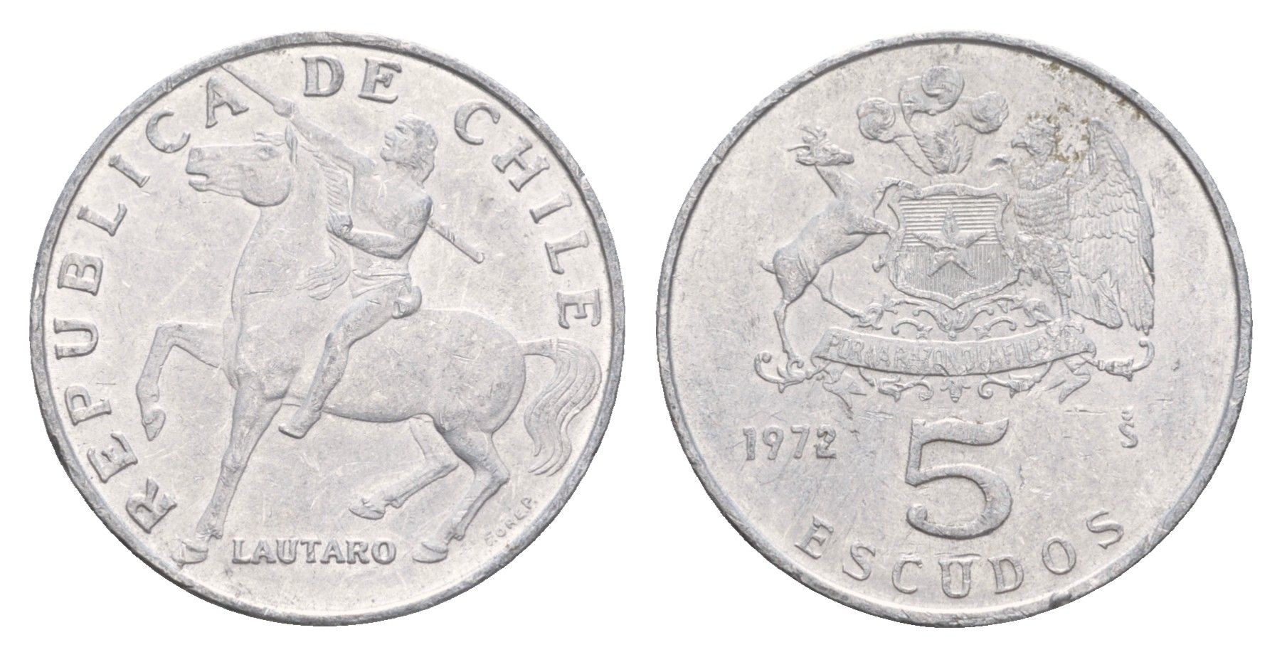 Чили 5 эскудо 1972 KM 199a алюминий 4654-726