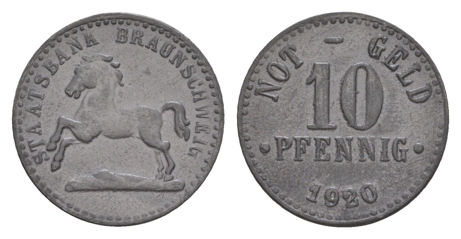Брауншвейг 10 пфеннигов 1920 Funck 56.8, Men05 3477.2, Men18 4416.2 цинк 4636-954