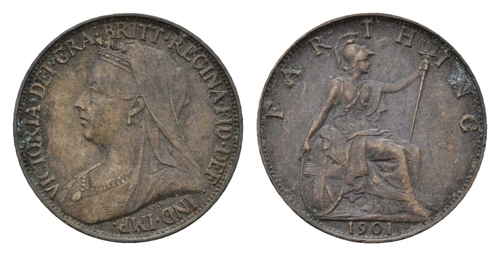 Великобритания 1 фартинг 1901 Виктория (1837-1901) KM 788.2, Spink 3964 бронза 4690-752