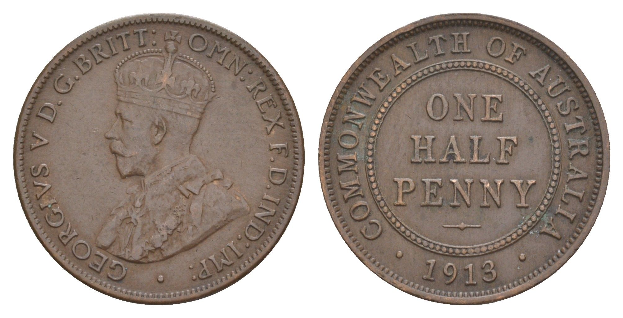 Австралия 1/2 пенни 1913 Георг V (1910-1936) KM 22 бронза 4654-942