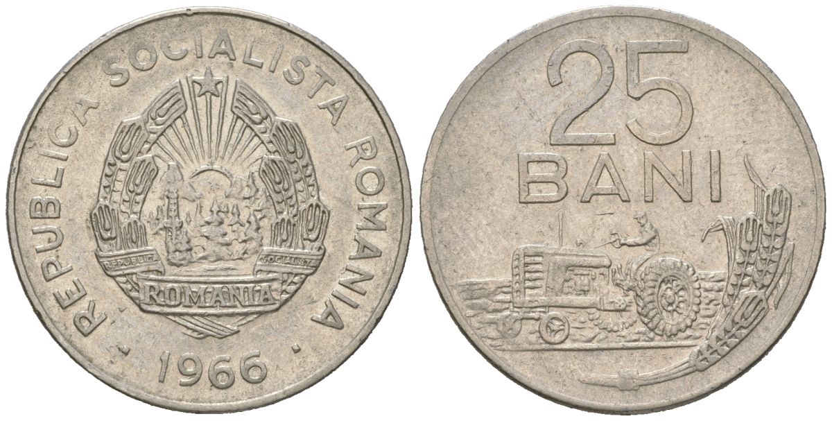 Румыния 25 бань 1966 KM 94 сталь плакированная никелем 99-917