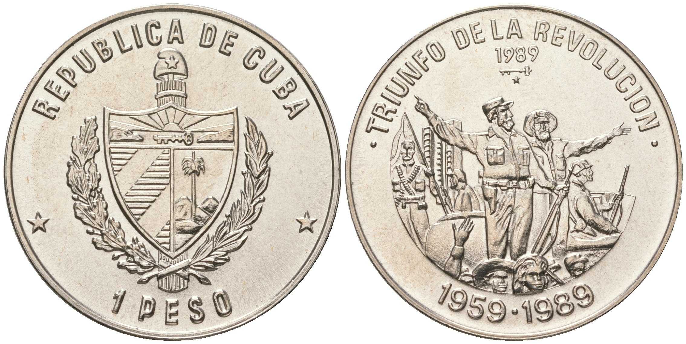 Куба 1 песо 1989 серия 30 лет революции, триумф победителей KM 257 медно-никель UNC M17-08