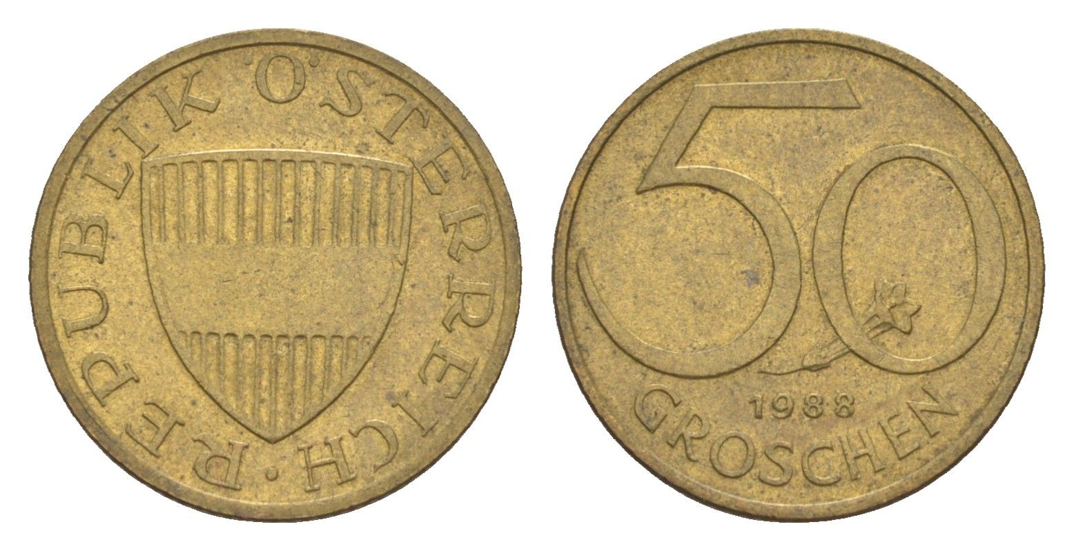 Австрия 50 грошей 1988 KM 2885 алюминиевая бронза UNC 4528-1229