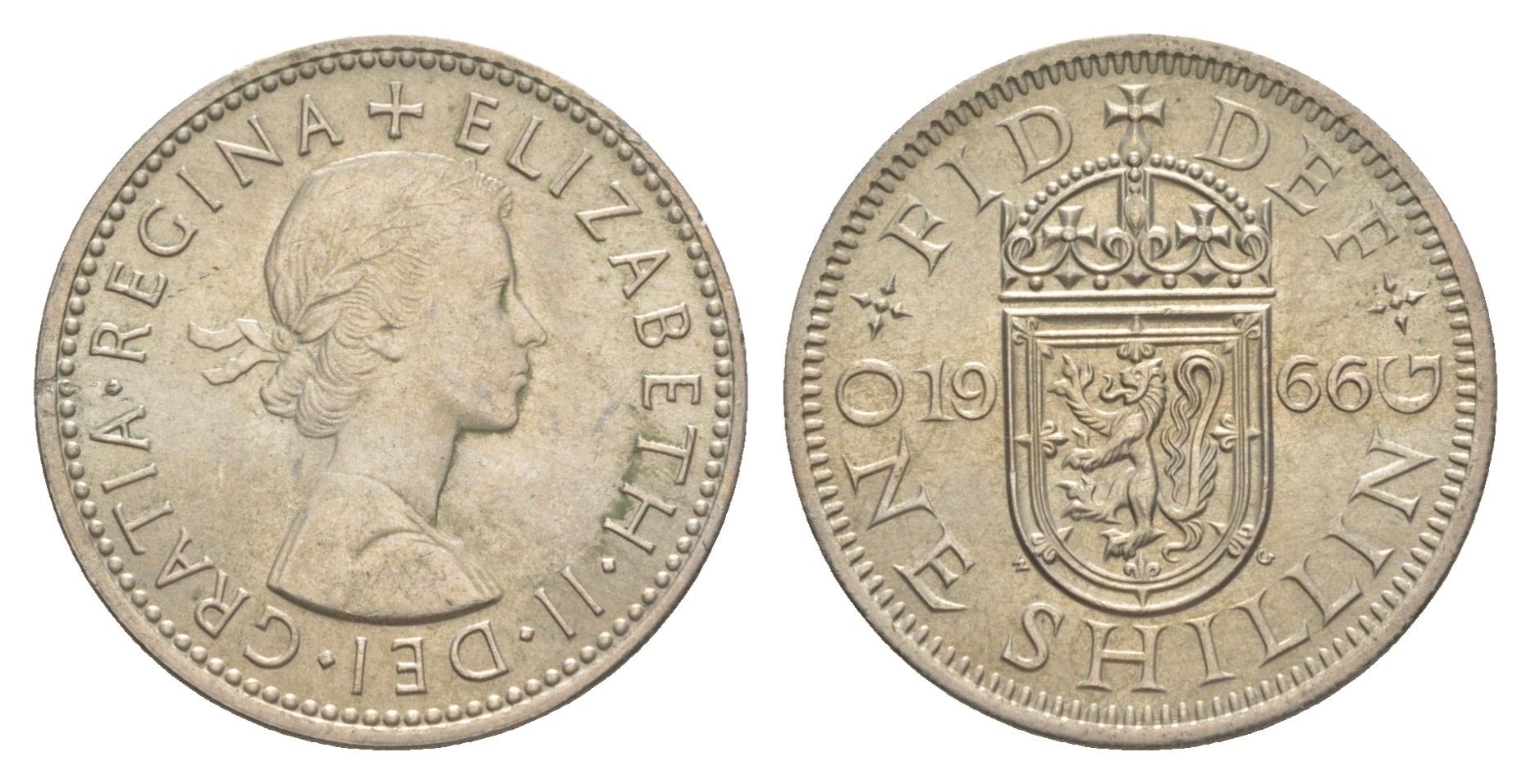 Великобритания 1 шиллинг 1966 Елизавета II (1952-2022), Шотландский герб KM 905, Spink 4148 медно-никель UNC 4631-1254