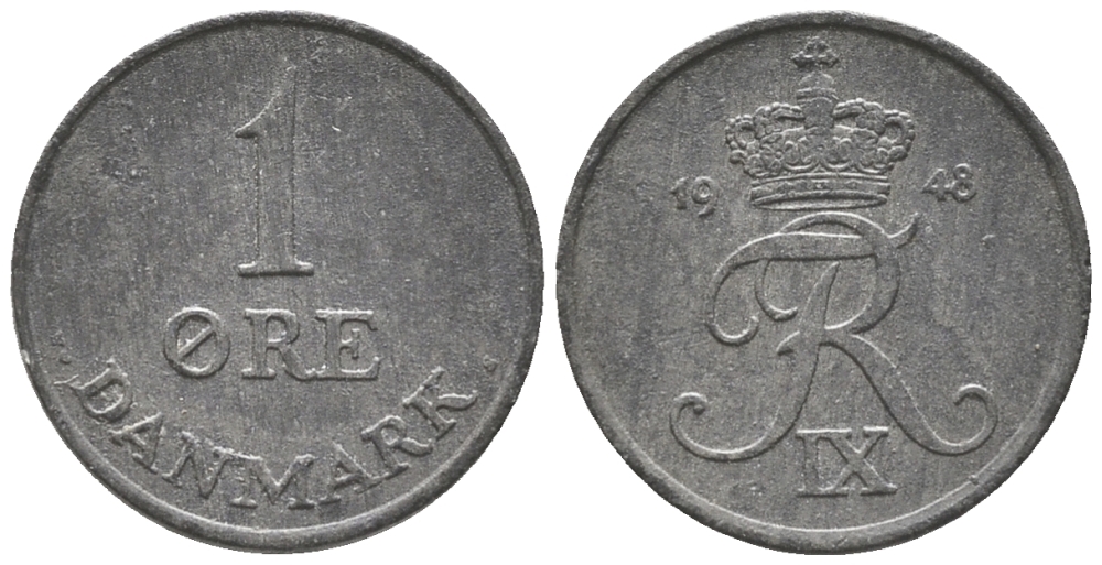 ДАНИЯ 1 ЭРЕ 1948 N; S, ФРЕДЕРИК IX (1947-1972) KM 839.1 цинк 100-1133
