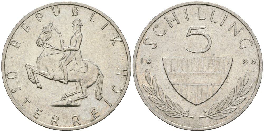 Австрия 5 шиллингов 1986 KM 2889a медно-никель 4579-352