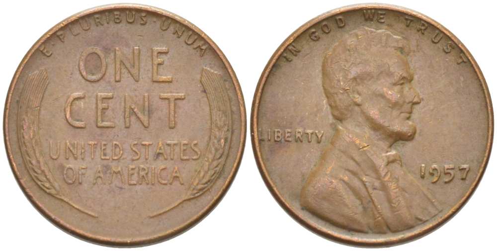 США 1 ЦЕНТ 1957 ЛИНКОЛЬН KM А132 медь цинк 218-713