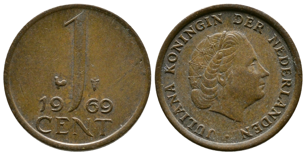 НИДЕРЛАНДЫ 1 ЦЕНТ 1969 ЮЛИАНА KM 180 бронза 75-933