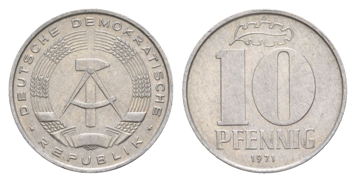 ГДР 10 пфеннигов 1971 A KM 10 алюминий 4630-741