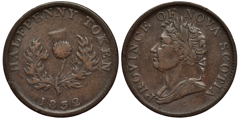 КАНАДА 1/2 ПЕННИ 1832 NOVA SCOTIA, ГЕОРГ, ЧЕРТОПОЛОХ, ТОКЕН KM 1 медь 1524-1111