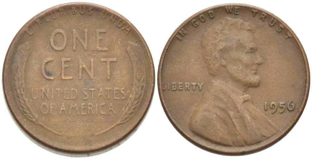 США 1 ЦЕНТ 1956 ЛИНКОЛЬН KM А132 медь цинк 218-263