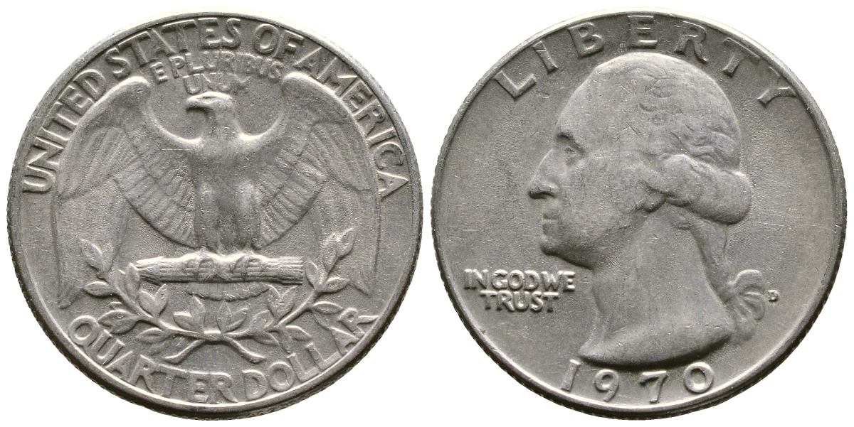 США 25 центов (квотер) 1970 Вашингтон KM 164а медь плакированная медно-никелем 08-513
