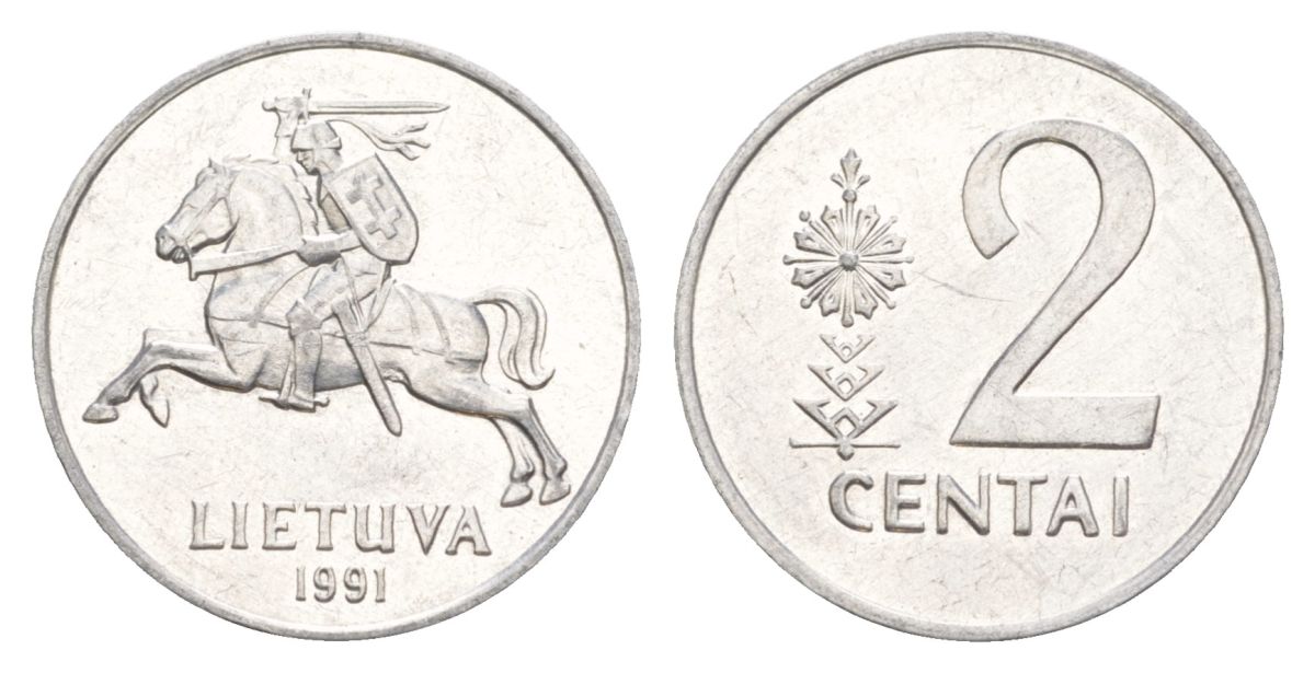 Литва 2 цента 1991 KM 86 алюминий aUNC 4633-844