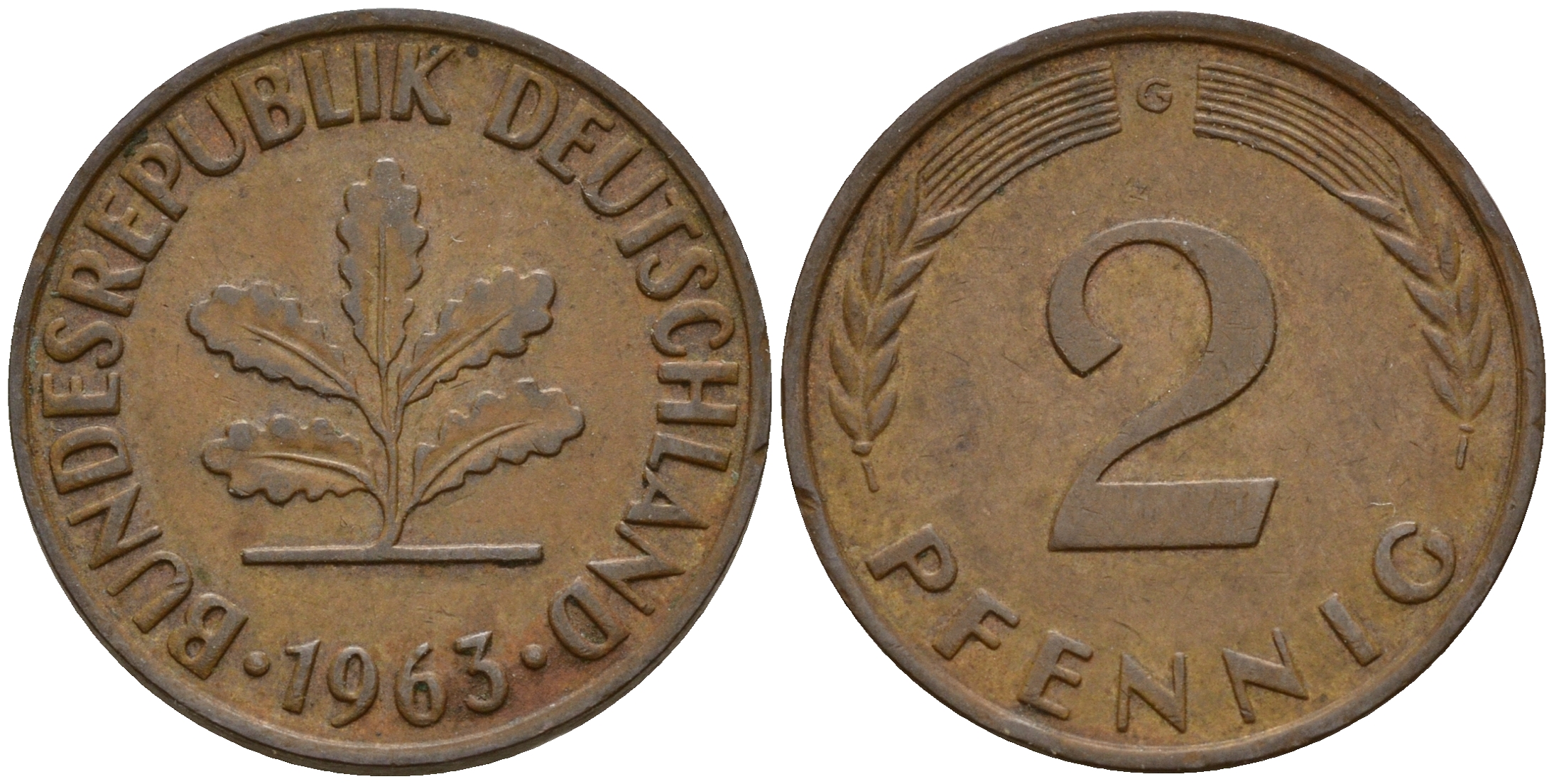 ФРГ 2 пфеннига 1963 G J.381  KM 106 бронза    4598-732