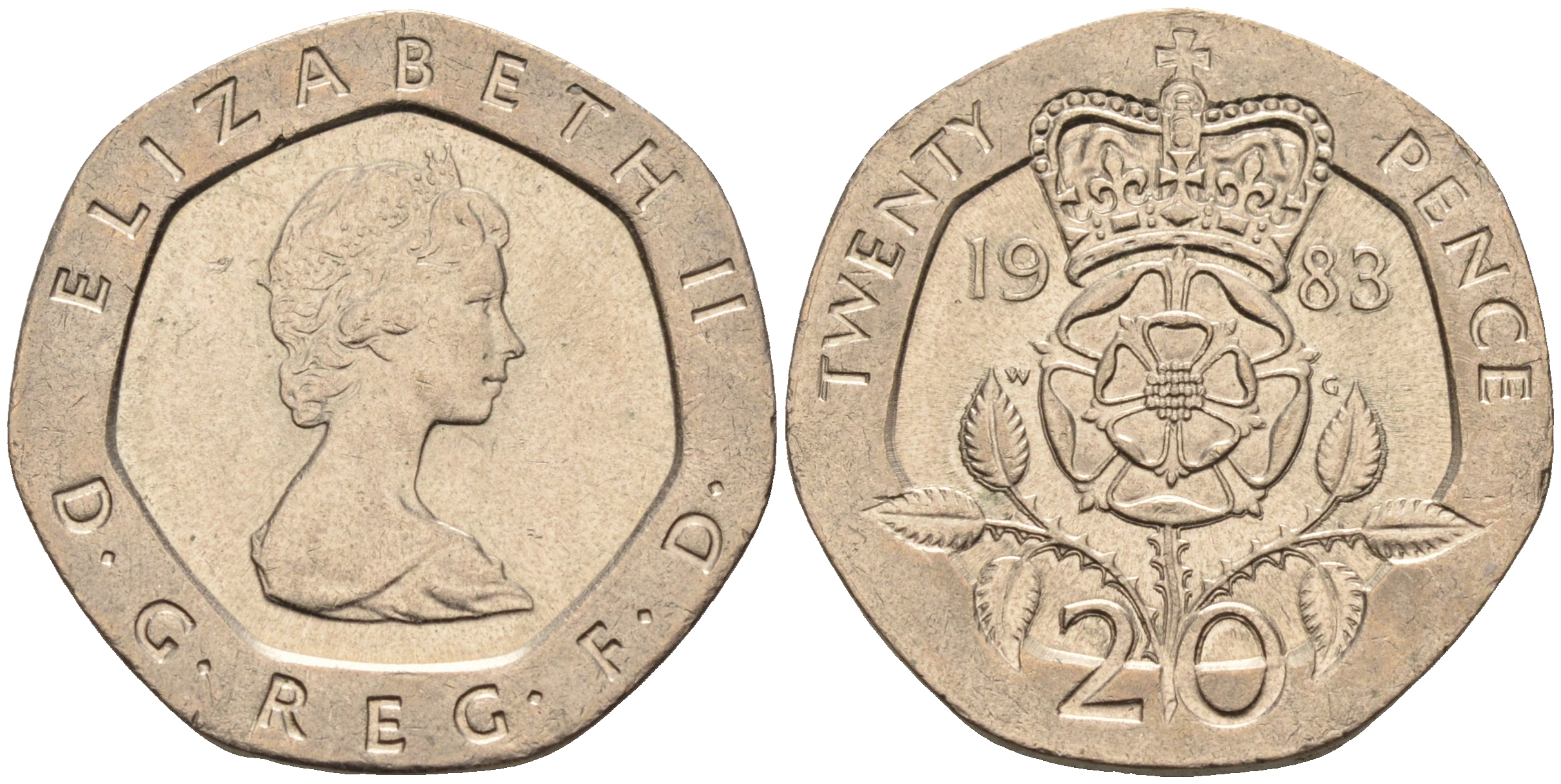 Великобритания 20 пенсов 1983 Елизавета II (1952-2022) KM 931, Spink 4230 (G1) медно-никель 4589-952