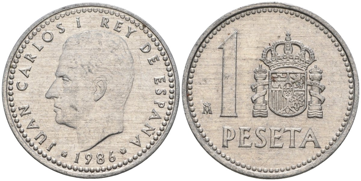 Испания 1 песета 1986 M, Хуан Карлос I (1975-2014) KM 821 алюминий 4402-543