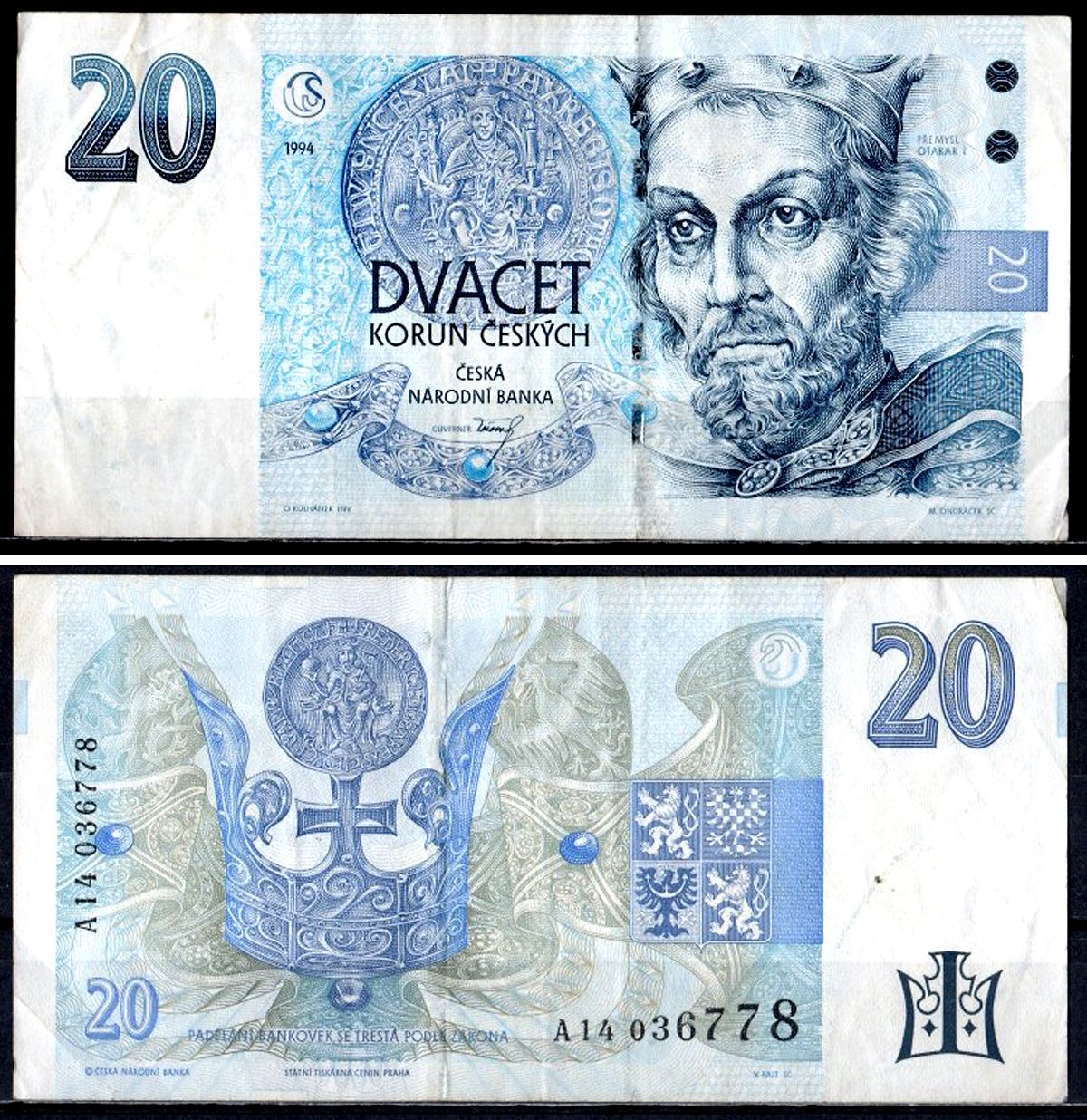 Чехия 20 крон 1994 Pick 10 a бумага 7204-8-2-1