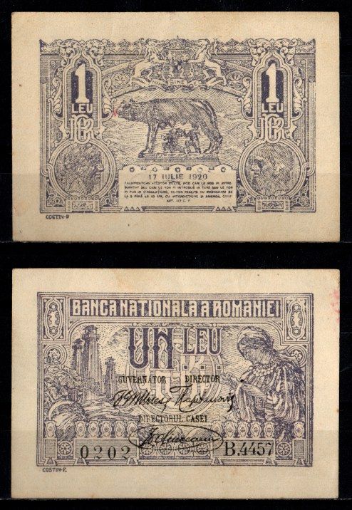 Румыния 1 лей 1920 Pick 26 a бумага UNC (пресс) 8603-34-2-1