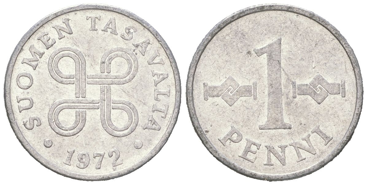 Финляндия 1 пенни 1972 KM 44a алюминий 4618-217
