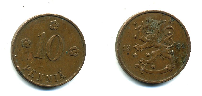 Финляндия 10 пенни 1924 республика (1918-1962) KM 24 медь 46-2023