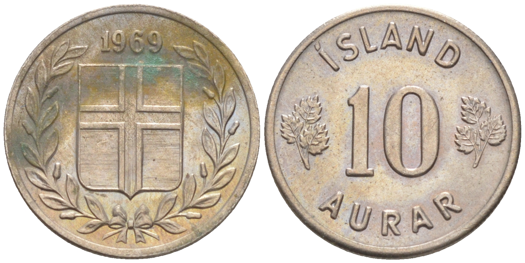 Исландия 10 эйре 1969 KM 10 медно-никель 63-325