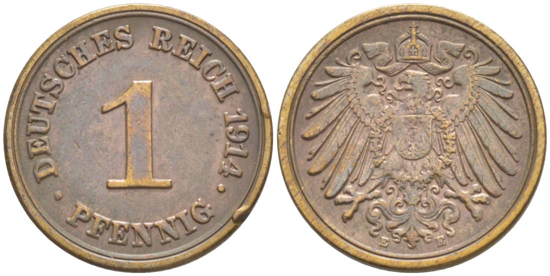 ГЕРМАНИЯ 1 ПФЕННИГ 1914 E KM 10, Jager. 10, Weege 2 медь 4528-721
