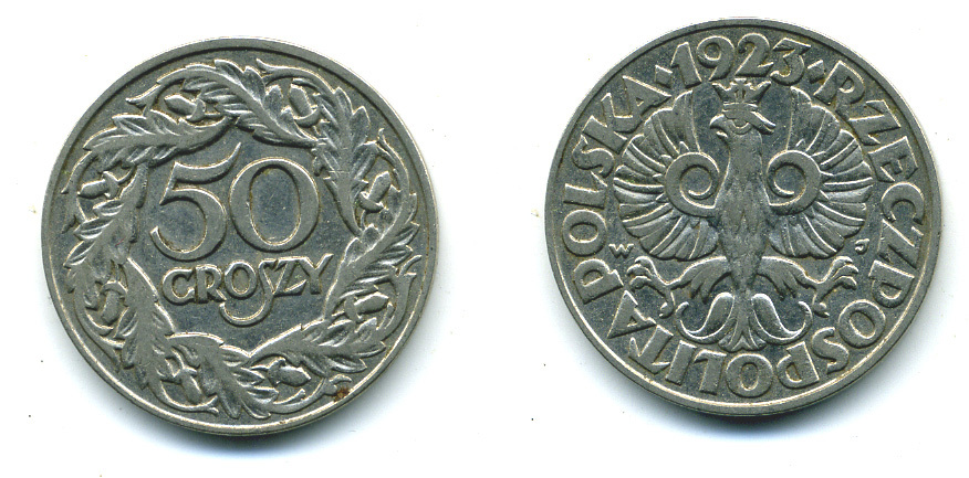 Польша 50 грошей 1923 Республика KM 13, Parchimowicz 106 никель 4383-215
