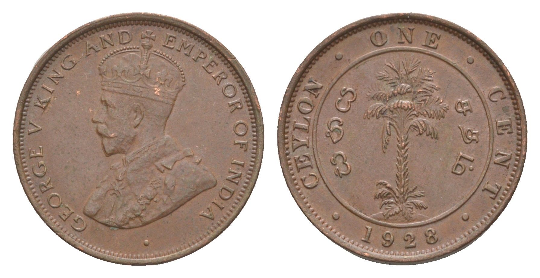 Цейлон 1 цент 1926 Георг V (1910-1936) KM 107 медь 4649-233