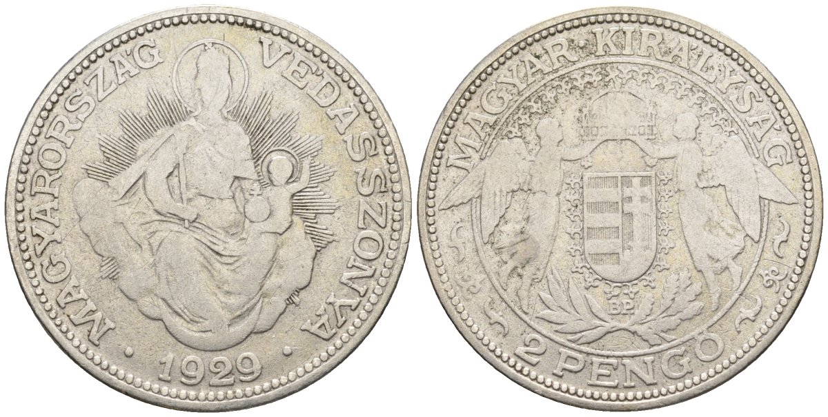 Венгрия 2 пенге 1929 Венгерская мадонна KM 511 серебро 87-816